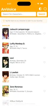 AniVoice popular anime character list